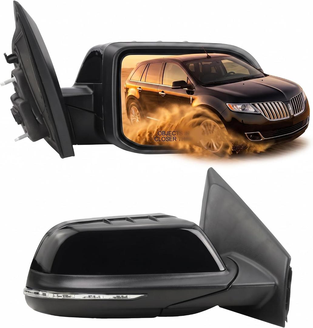 Right Passenger Side Mirror Fits 2011-2015 Lincoln MKX With Manual Folding Power Glass Heated Turn Signal Light Mirror Memory Puddle Light Black Replace#CA1Z17682CAPTM (12Pins)