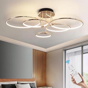CANEOE Modern Ceiling Light Fixture,Gold Dimmable Led Ceiling Light with Remote Control for Living Room,5 Rings Flush Mount Ceiling Lamp for Living Room Bedroom Kitchen Lighting Fixtures Ceiling