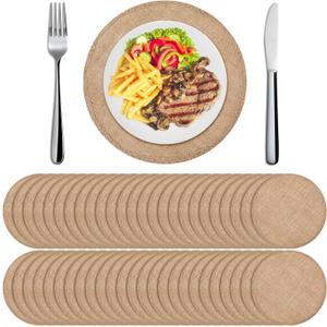 Yunlly Set of 48 Burlap Round Placemats Bulk Burlap Farmhouse Placemats Heat Resistant Round Table Mats Circle Jute Charger Place Mats Thanksgiving Christmas Rustic Table Decorations(11.8 in, Brown)