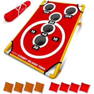 SWOOC Games - Coney Island Toss - Arcade Style Cornhole Board Set w/ Carrying Case & 15+ Games - Corn Hole Games for Adults - Kids Bean Bag Toss Game - Kids Cornhole Set w/ Bags - Outdoor Yard Games
