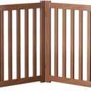 4-Panel Solid Wood Dog Gate - Freestanding Folding Pet Gate for Doorways, Stairs, Indoor, 24" Height, No Installation Needed, Walnut