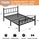 zizin Twin Size Metal Bed Frame with Headboard & Footboard 14 Inch Metal Platform Mattress Foundation Support with Steel Slat, Under Bed Storage, No Box Spring Needed
