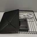 Small Dish Drying Rack, Space Saving Dish Racks for Kitchen Counter, Kitchen Organizer Dish Drainer with Cutlery Holder for Spoons and Forks, 11''W x 15''L, Black