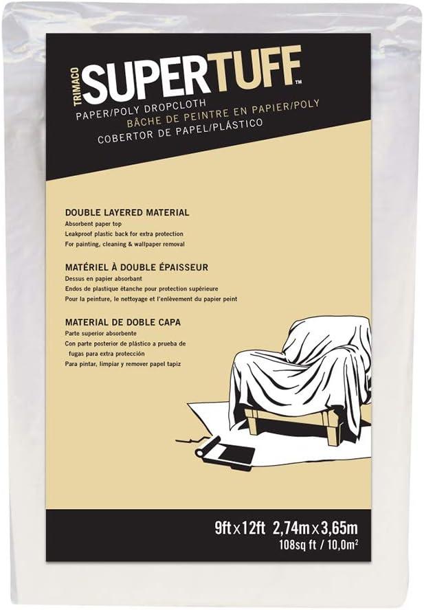 Trimaco SuperTuff Paper/Poly Drop Cloth, 9ft x 12ft