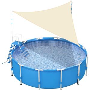 Pool Canopy Sunshade with 6.2ft Adjustable Poles for 18 to 24ft Above Ground Pool Summer Triangle UV Block Waterproof Canopy Compatible with Most Oval or Rectangular Above Ground Swimming