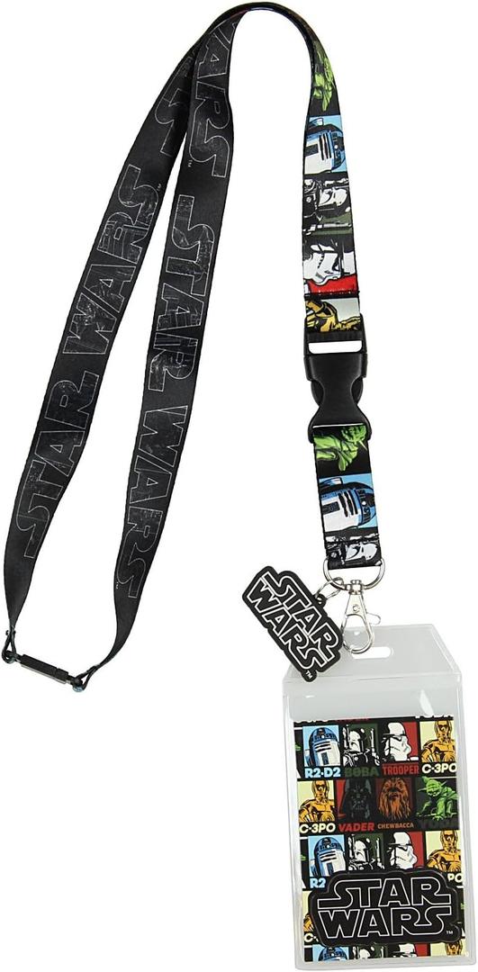 Star Wars Multi-Character Double Sided Lanyard Keychain ID Holder with Charm and Collectible Sticker