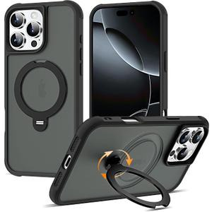 Compatible with iPhone 16 Pro Max Case with 360 Stand,Black | Magnetic 360 Spin Stand