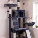 Heybly Cat Tree, Cat Tower for Indoor Cats, Multi-Level Cat Furniture Condo for Cats with Padded Plush Perch, Cozy Basket and Scratching Board, Smoky Gray HCT014G (56 inch)