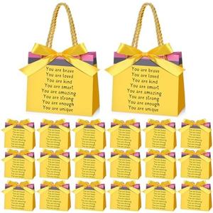 Kolldenn Inspirational Gift Bags with Handle for Students Motivational Candy Bags Bulk Yellow Welcome Back Paper Handbag with Ribbon Teacher Classroom Party Decoration, 5.51 x 2.56 x 4.72''(48 Pcs)