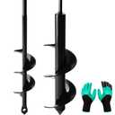 2 Pack Garden Auger Spiral Drill Bit Set - 3 x 12 Inch & 1.6 x 9 Inch with Garden Gloves, Planting Bulb, Bedding Plants, Digging Weeds Roots, Post Umbrella Hole Digger for 3/8" Hex Drive Drill