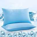 LUXEAR Cooling Pillow Cases, 2 Pack Stretch Arc-Chill Q-max 0.55 Cool Pillowcases Fit Standard & Queen Size Pillows, Breathable Silky Summer Pillow Cover for Hair Skin Hot Sleeper Night Sweat - Blue