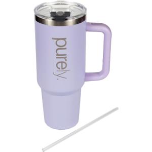 PURELY 40 oz Ceramic Lined Insulated Tumbler with Handle, Leak Resistant 2-way Lid and Straw, Ceramic Lined Travel Mug (Purple, 40oz)