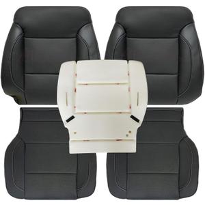 SecosAutoparts Driver & Passenger Bottom & Top Lean Back Replacement Perforated Leather Seat Covers and Driver Foam Black Compatible with Chevy Silverado GMC Sierra 2014 2015 2016 2017 2018 2019