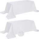 Fokitut 2 Pack Waterproof Rectangle Tablecloth, 90x132 Inch,Stain Resistant and Wrinkle Polyester Table Cloth, Fabric Table Cover for Kitchen Dining, Wedding, Party, Holiday Dinner-White