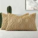 decorUhome Throw Pillow Covers 12x20 Inch Set of 2, Soft Plush Faux Wool Khaki Solid Couch Pillow Covers, Accent Farmhouse Neutral Rectangle Pillow Cases for Sofa Bed Living Room