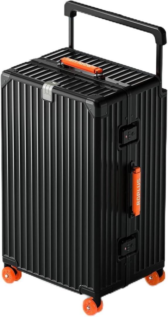 ROPLUS Aluminium Frame Checked- In Luggage with Smooth Jelly Wheels, Hardside Zipperless Rolling Suitcase with TSA Lock (BlackOrange, 28-Inch)