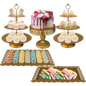 Gold Cake Stand Set, 5 Pcs Metal Round Cupcak Stand Cookies Dessert Display Plate Serving Tower Tray Platter with Handle for Baby Shower Wedding Birthday Party Celebration (Gold, 5 Size)