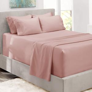 Hearth & Harbor Bed Sheets, Luxury Soft 6 Piece Bed Sheet Set Extra Deep Pocket Fitted Sheets Fits Mattress up to 21", Double Brushed Bedding Sheets & Pillowcases, (Queen, Peach Pink)