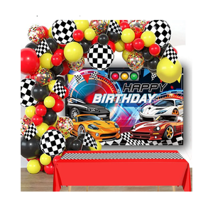 Lnkdeya Race Cars Birthday Party Decoration-144Pcs Racing Cars Checked Balloon Garland Kit Cars Banner Racing Backdrop Tablecloth