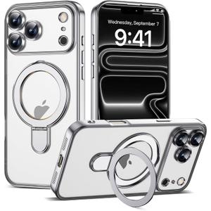 Plating Clear Case for iPhone 17 Pro Max with Stand 6.9", Silver