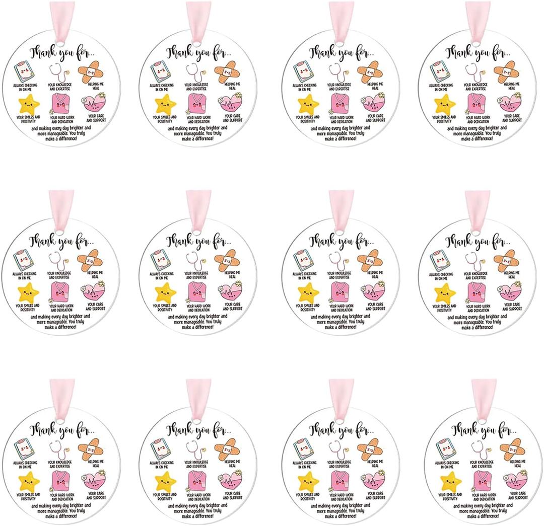 2 x Kathfly 12 Sets Nurse Ornaments Bulk Nurse Appreciation Gifts Acrylic Hanging Ornaments with Ribbon Inspirational Cards for Employee Appreciation Month Nurses Practitioner Medical Assistant