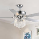 52" Modern Fandelier, Crystal Ceiling Fan with Lights and Remote, Sliver Elegant Chandelier Fan Light with 5 Wooden Dual-Sided Blades for Bedroom Living Room,6 Speed Reversible Motor,Timing