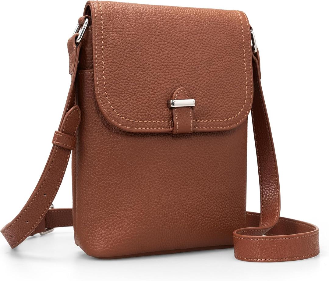 befen Genuine Leather Small Crossbody Bags for Women, Womens Cell Phone Purses Cross body Bag Purse with RFID Card Slots (Cognac Brown)