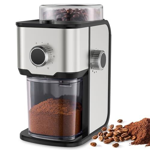 Ollygrin Burr Coffee Grinder Electric, Adjustable Flat Burr Coffee Grinder, Coffee Beans Grinder for Home Use, Compact with 14 Grind Sizes for Home & Office