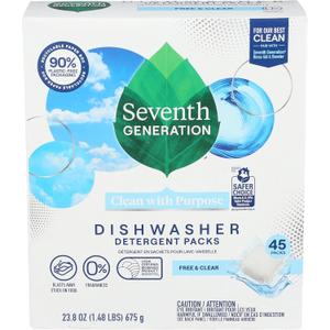 Seventh Generation Dishwasher Detergent Packs Free & Clear for sparkling dishes Dishwasher tabs 45 count