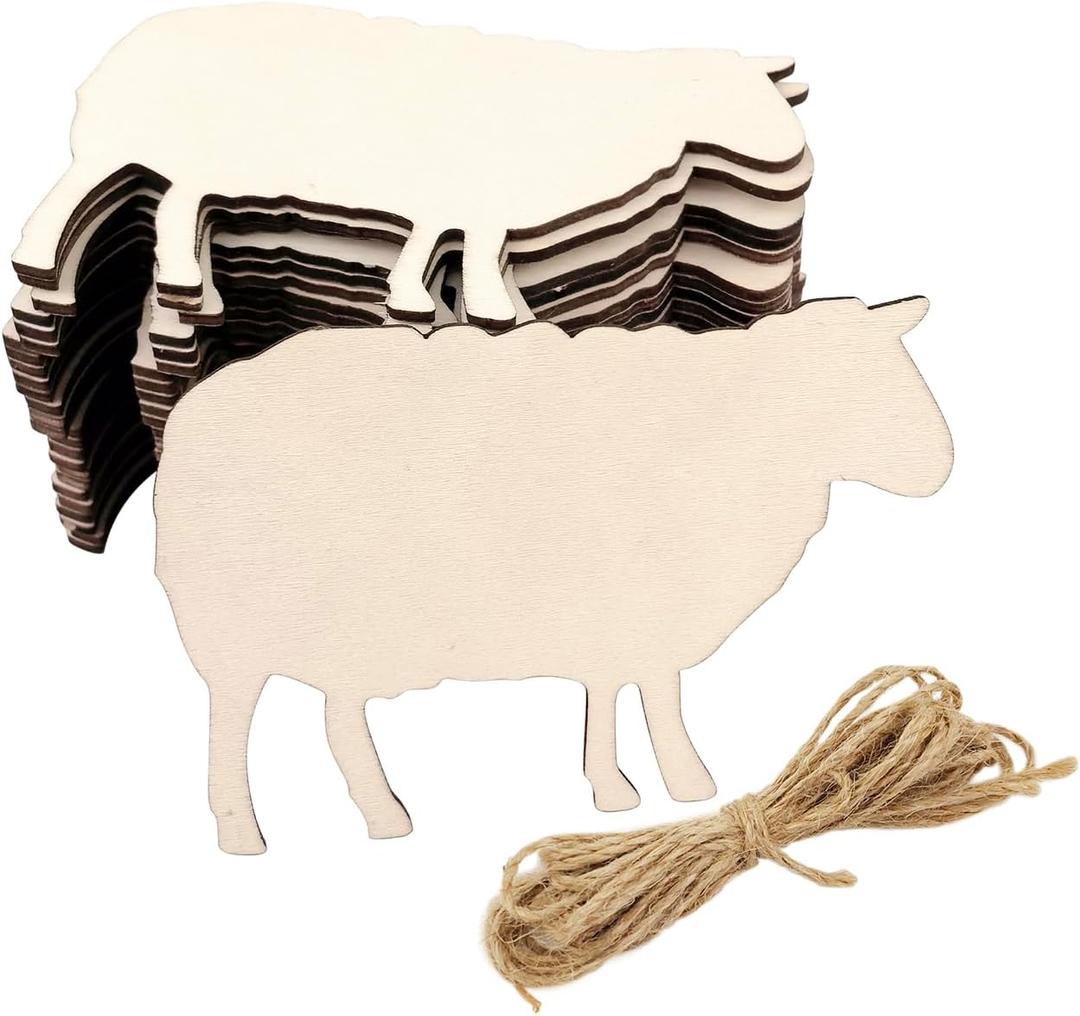 30 Pack 4 Inch Wood Sheep Cutouts Unfinished Wood Sheep Crafts Wooden Sheep Hanging Ornaments DIY Sheep Craft Gift Tags for Home Party Decoration