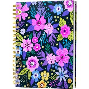 Spiral Journal Notebook, Hardcover Lined Journal for Women, Medium 6 x 8.4 in, 120 Pages Thick Paper, College Ruled Notebook for Writing, Work, Office, and School,Flower Purple