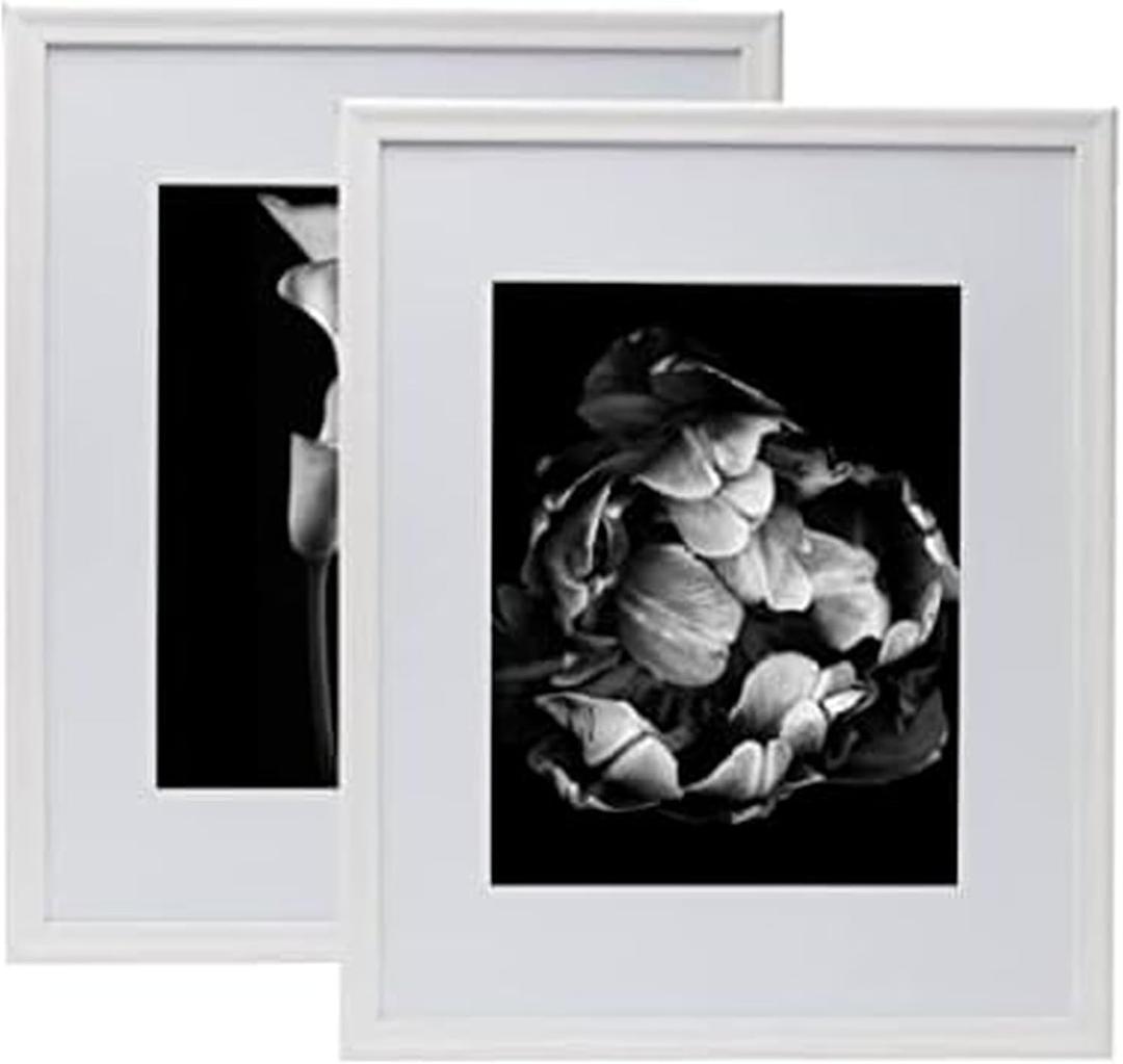 Melannco Set of Two Beige Wood Photo Frames to Hold 16x20 Photo Without Mat and 11x14 Photo With Mat, White