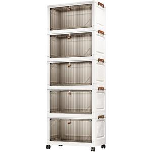 5 Tier Storage Bins with Lids, 23QT Stackable Closet Organizers and Storage with Wheels, Collapsible Storage Boxes, Foldable Plastic Storage Containers for Home,Office, Dorm Room