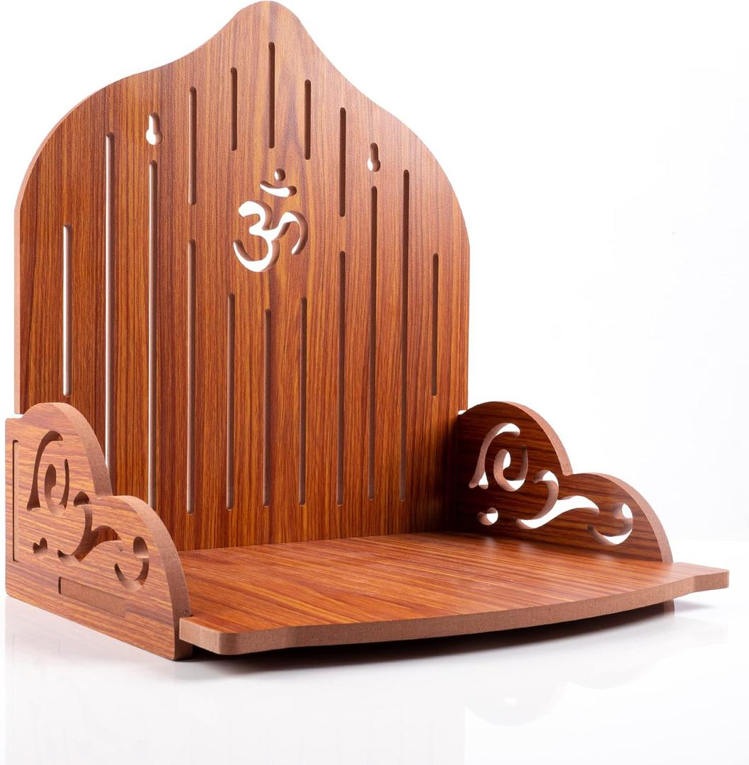 Tarini Gallery Wooden Wall Mounted Hanging Table top Temple Pooja Mandir God Stand Shelf for Storage and Idols Decoration for Home Office and Gifting (Dark Brown)