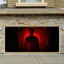 BlissYard Halloween Garage Door Cover 13x6Ft Red Skull Corridor Banner Creepy Skeleton in Hallway Horror Backdrop Scary Halloween Garage Poster for Outdoor Haunted House Yard Trick or Treat Party