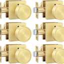 Goldenwarm Gold Door Knobs Interior, Privacy Brushed Brass Interior Door Knobs, Heavy Duty Zinc-Alloy Brushed Gold Indoor DoorKnob for Bedroom Bathroom 6 Pack