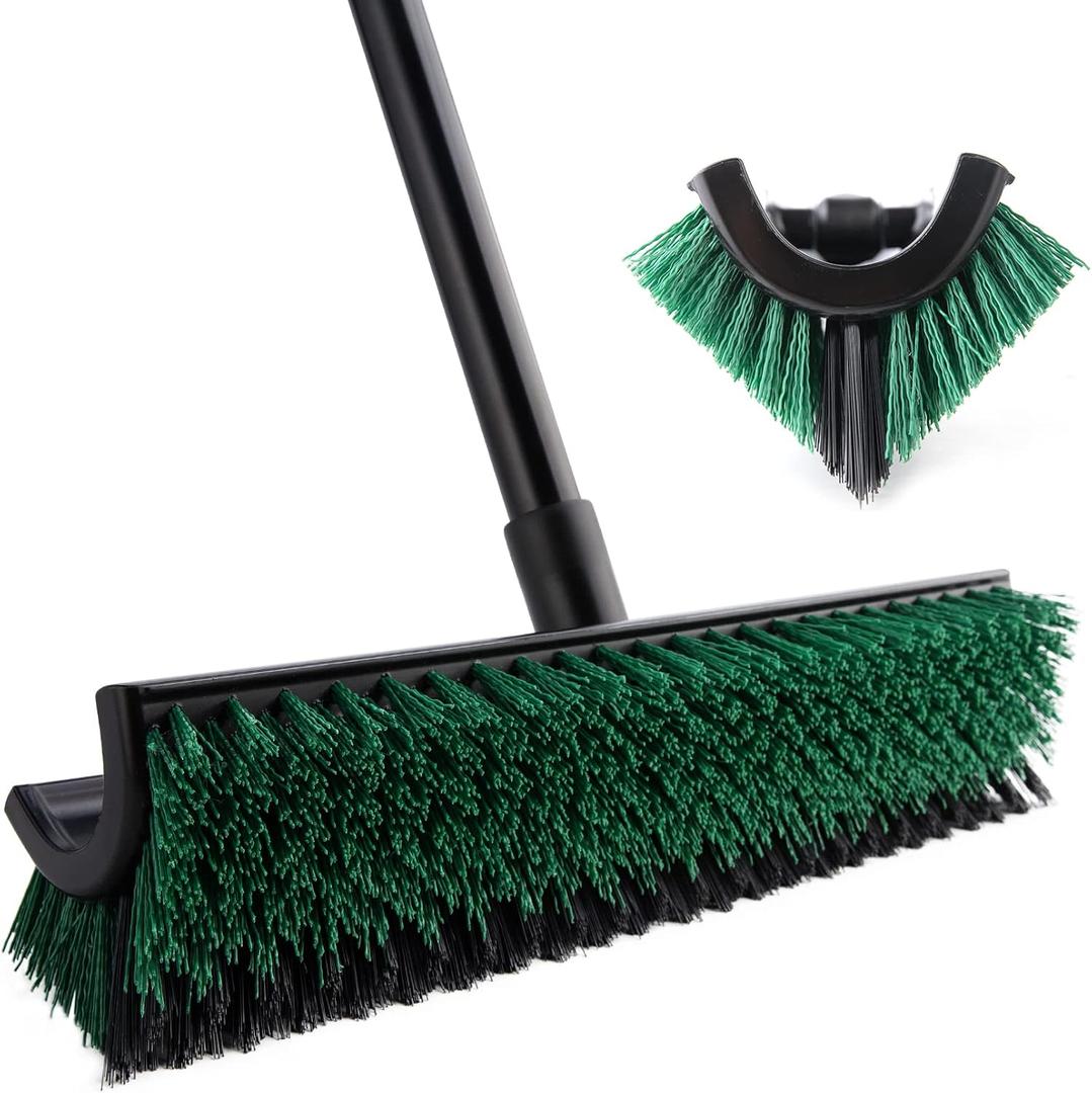 Eyliden Double-Sided Floor Scrub Brush, 65.5'' Long Handle, V-Shaped Head Brushes for Crevice and Corner Cleaning, No-Scratch Effortless Grout Brush for Floor Joint Tile Seams Bathroom Kitchen (Green)