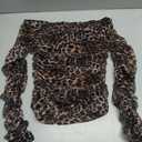GORGLITTER Women's Off The Shoulder Cheetah Print Crop Top Y2K Long Sleeve Leopard Ruched Sexy Going Out Tee Shirts, S