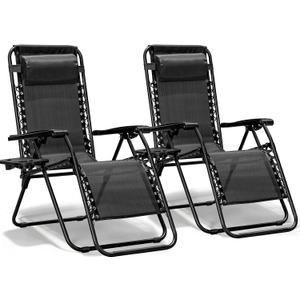2 Pack Zero Gravity Chair, Adjustable Lounge Chair, Outdoor Recliner, Folding Anti Gravity Lounge Chairs, Lawn Chairs Reclining with Pillow & Cup Holder for Pool Camping Sunbathing Beach Patio (Black)