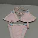 Milumia Women's Lace Trim Bow Tie Bikini Set Triangle Halter Cheeky 2 Piece Swimsuit (Medium, Pink)
