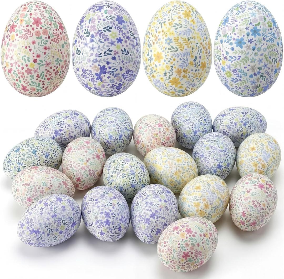 Gemscream 24 Pcs Floral Easter Eggs Bulk Foam Pastel Easter Eggs and Vase Filler Home Trays Basket Vase Bowls Filler Tree Ornaments DIY Spring Party Farmhouse Home Table Decoration 1.57 x 2.36 in