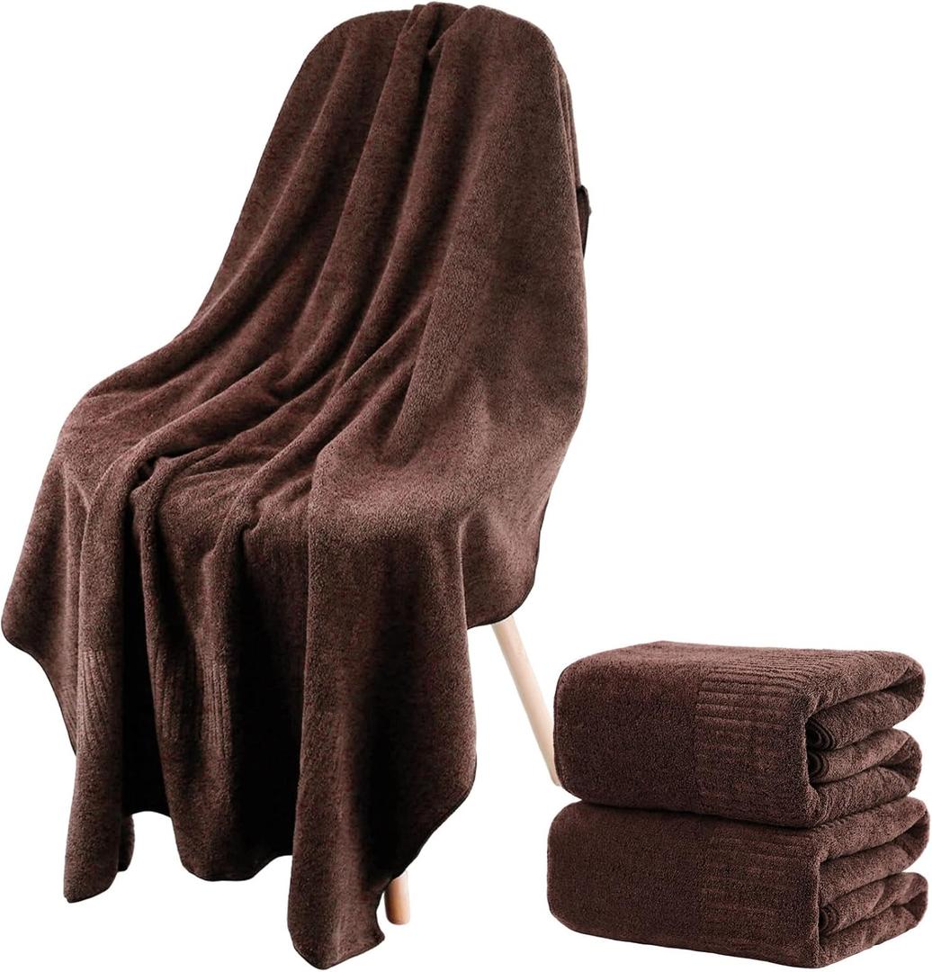 SEISSO Bath Towels Set Extra Large 63 x 35 in, Oversized Bath Sheets 70% Polyester 30% Viscose Fiber from Bamboo, Ultra Soft Absorbent Quick Dry Shower Towel for Bathroom Hotel Pool SPA Gym, 2 Pack