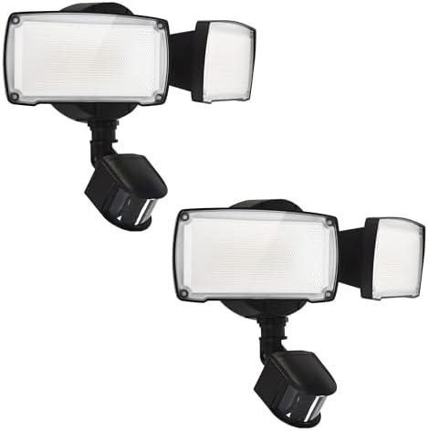 UME 2 Pack 19W LED Flood Light Motion Sensor Outdoor, 2 Adjustable Head, 2000LM, 5000K, IP65 Waterproof, Dusk to Dawn Security Light with Photocell for Exterior,Outside,Garage,House(Black)