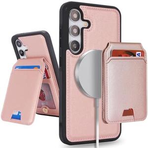 SailorTech for Samsung Galaxy S24 case with Credit Card Holder mag Safe, for Galaxy S24 Phone Leather Case Wallet for Women Compatible mag Safe Wallet Detachable 2-in-1 for Men-Pink