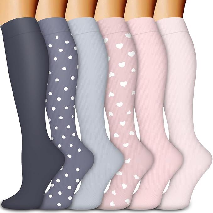 Bluemaple 6 Pack Copper Compression Socks for Women and Men Circulation-Best Support for Medical, Running,Nursing,Athletic L-XL