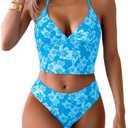 Floerns Women's Floral Print Halter Neck Tankini Top Two Piece Bathing Swimsuit, Size L