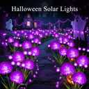 Solar Halloween Lights Outdoor Waterproof, 4 Pack Purple Solar Firefly Swaying Lights with Flowers, Flower Light Garden Decor for Halloween Christmas Outside Yard Patio, Gifts for Women Grandma