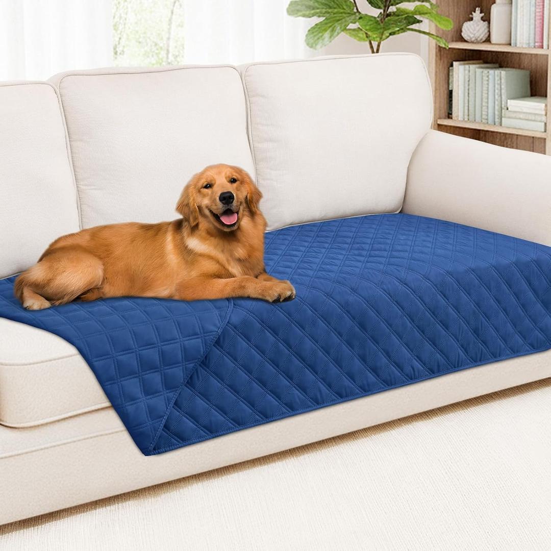 Smiry Waterproof Dog Bed Cover Pet Blanket, Soft Washable Dog Blanket for Furniture Bed Couch Sofa Reversible, Checkered (40"x70", Navy/Navy)