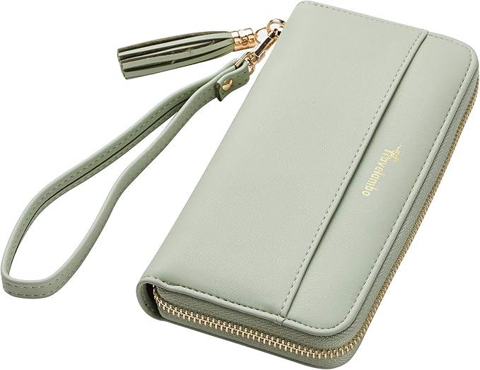 Travelambo Womens Wallet Tassel Bifold Ladies Cluth Wristlet Wrist strap Long Purse ( Green)