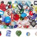 Chenkou Craft 50PCS Glass Beads for Jewelry Making Adults, Big Small Bulk for Crafts Lampwork Murano Bead for Bracelets Necklaces Crafting Supplies + 1pc Plastic Box (Mix)